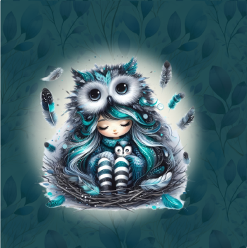 Cute Owl girls Panel 2 Petrol